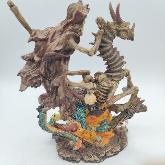 Fantasy Skeleton Bone Dragon Undead Rider Figurine Sculpture Mythical Mediaval - Picture 5 of 12